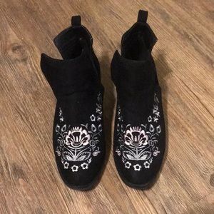 Embroidered Suede Booties
